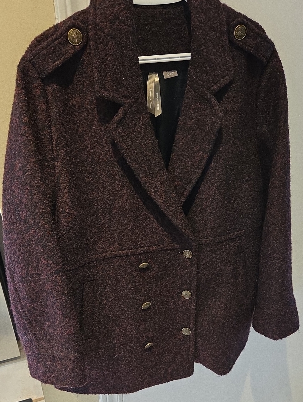 Penningtons Burgundy/Black Wool Blend Pea Coat Size 1X